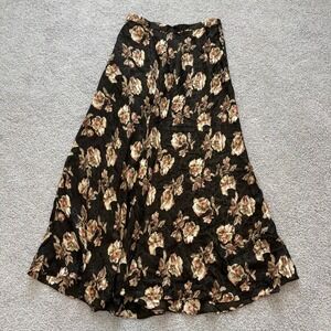 Jones New York Maxi Skirt Womens 4 Brown 100% Silk Floral Cottage Boho Indie